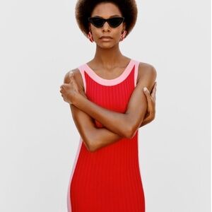 Zara Pink and Red Knit Maxi Dress, Size M